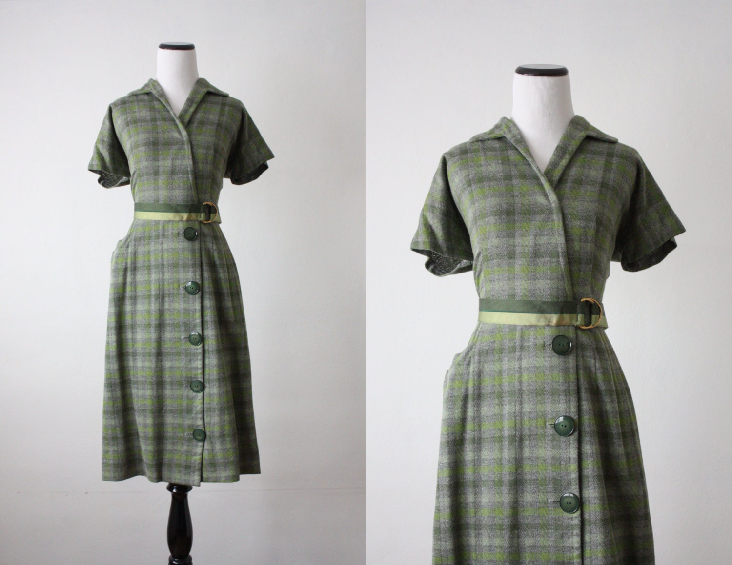 40s dress - 1940s plaid day dress