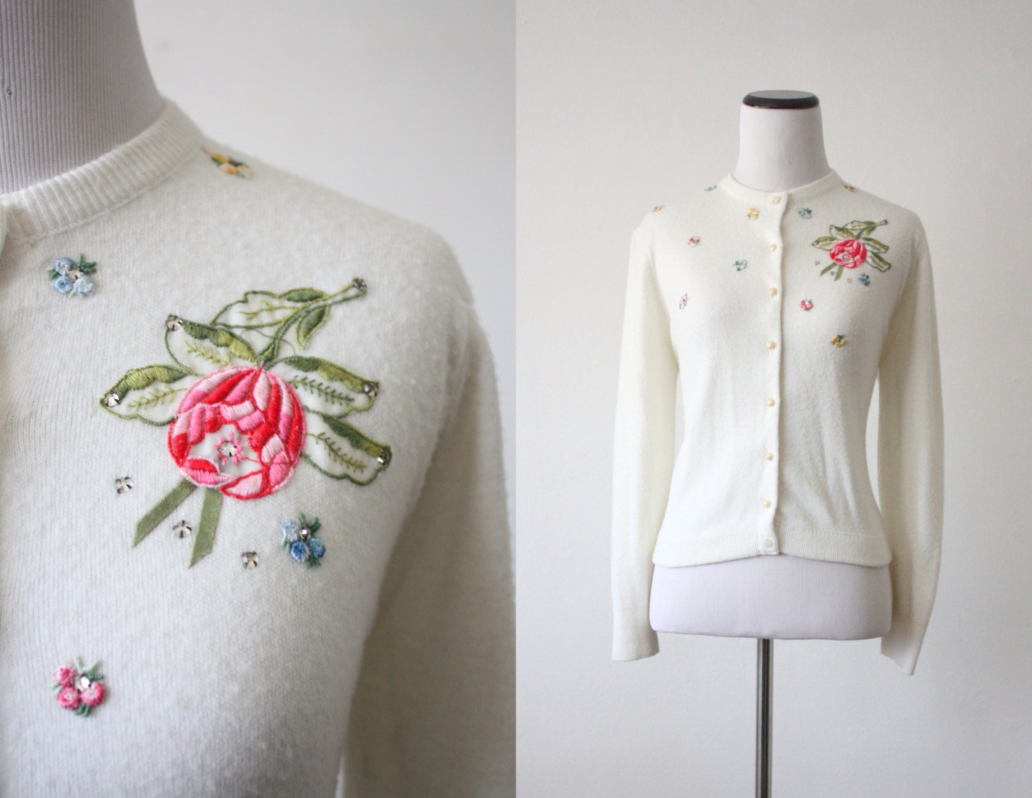 vintage 1950's diamond garden cardigan