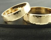 Gold Wedding Band Ring SET of TWO 14k Yellow - Hammered 'Waters Edge' Style, Mens, Womens