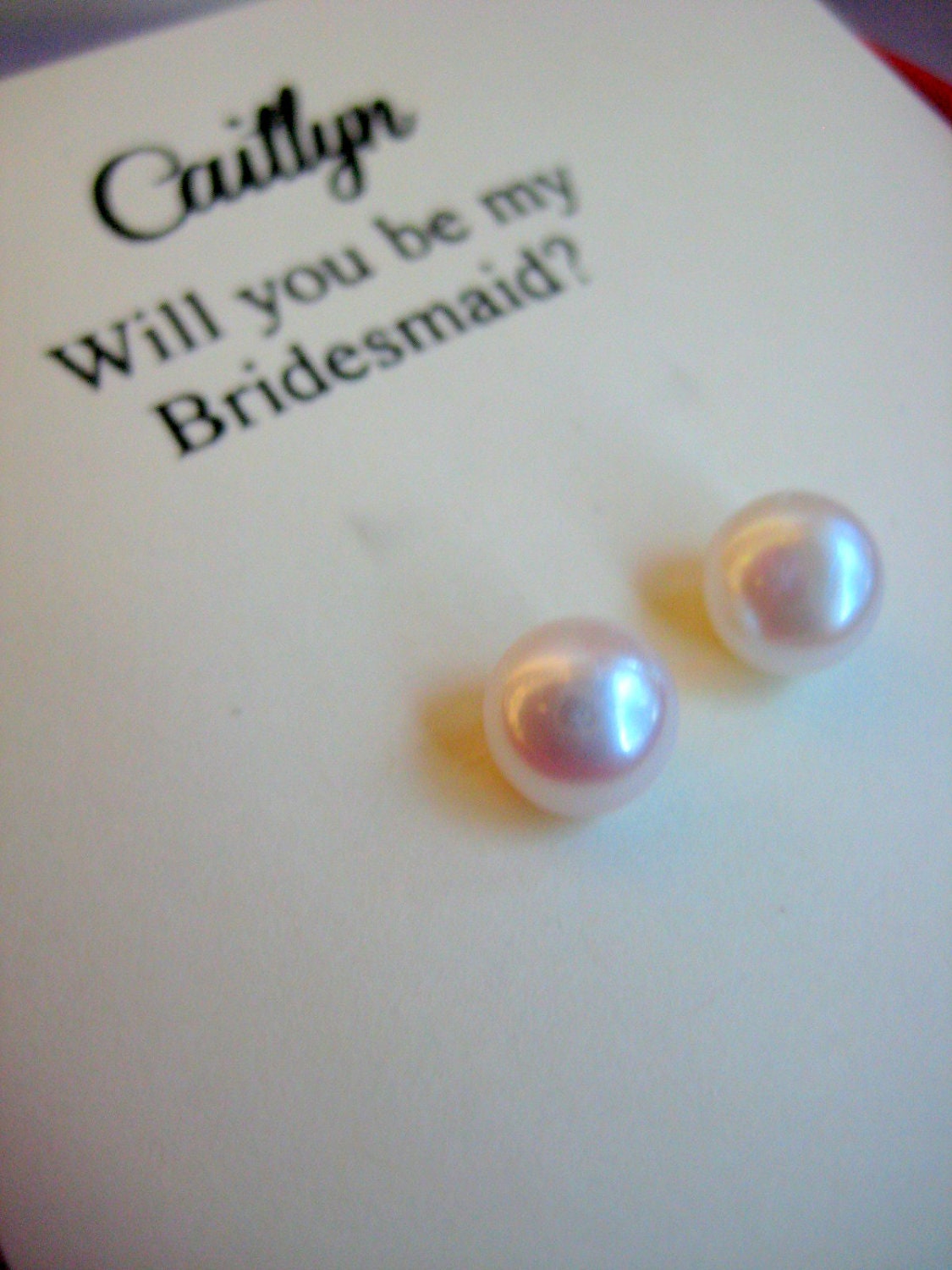 Freshwater pearl stud earring. Bridal white. FREE personalized notecards, jewelry box. Bridal party thank you gifts.