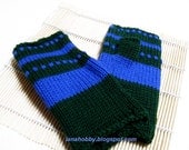 Knit Fingerless Gloves in blue green wool