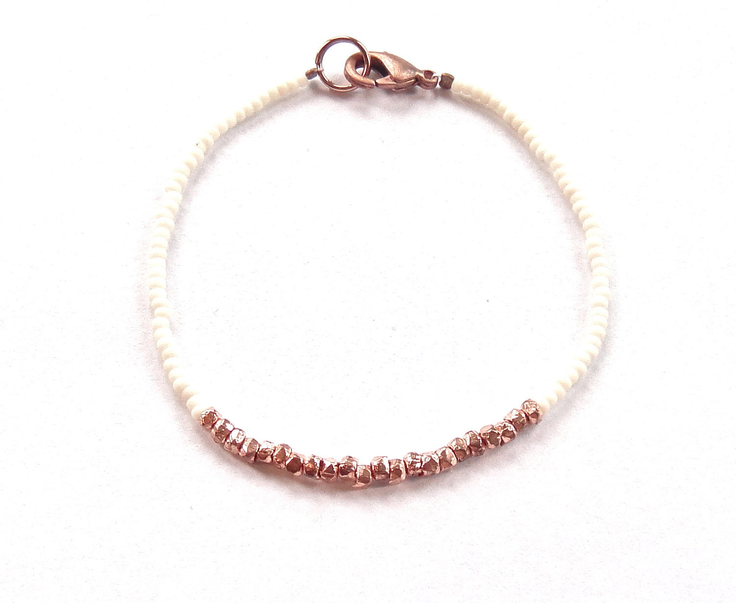 SALE // heartlines in ivory & copper // dainty bracelet with mini geometric nugget copper beads and ivory matte seed beads