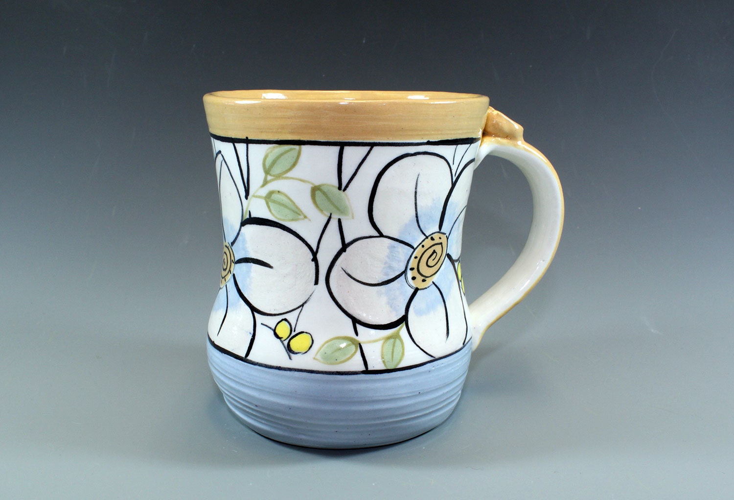 Floral Blue and Butternut banded mug