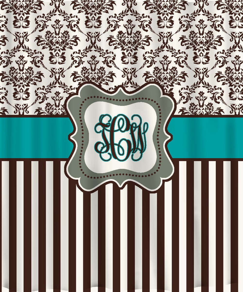 Personalized Shower Curtain - Custom with your Name or Initials - Damask & Stripe - Your Colors