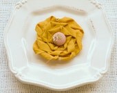 Baby Ruth CLIP - mustard yellow rosette with vintage floral button