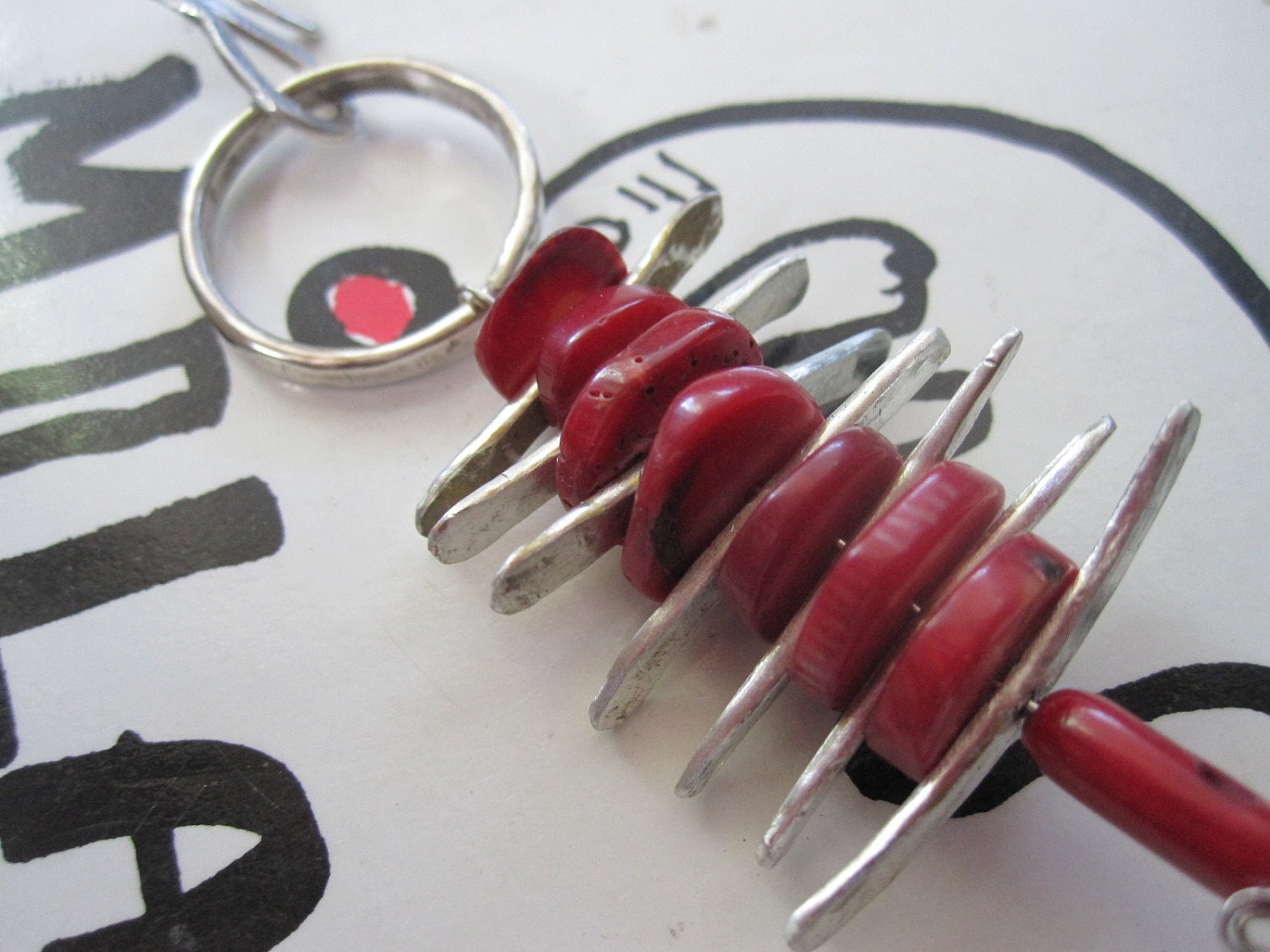 Sterling and Red Coral Stack Pendant Handmade Metal on Etsy