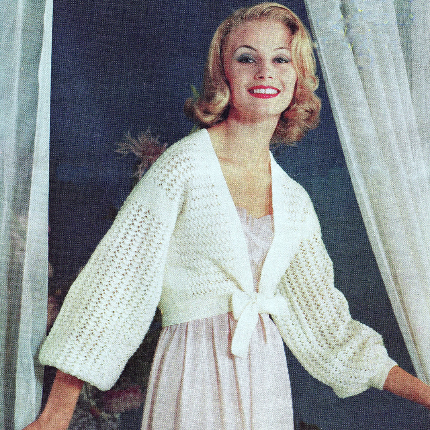 INSTANT DOWNLOAD PDF Vintage Knitting Pattern   1950s Bed Jacket or Evening Shrug