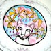 Ceramic Plate Cat Rain Clouds Geometric Orange Triangles Turquoise blue Metallic Pink Decorative Hand Painted Upcycled - READY TO SHIP