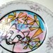 Ceramic Plate Cat Rain Clouds Geometric Orange Triangles Turquoise blue Metallic Pink Decorative Hand Painted Upcycled - READY TO SHIP