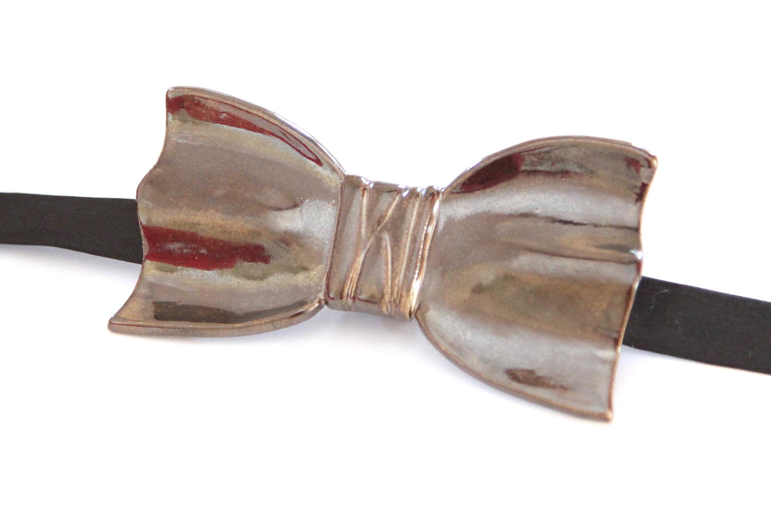 Mens Bow Tie Accessories - Fathers Day Handmade Ceramic Bow Tie Statement Metallic Gold
