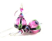 Purple Rose Earrings, Purple Flower Earrings, Beadwork Earrings, Purple Fuchsia Lampwork Earrings, Drop Earrings - Purple Tea Roses