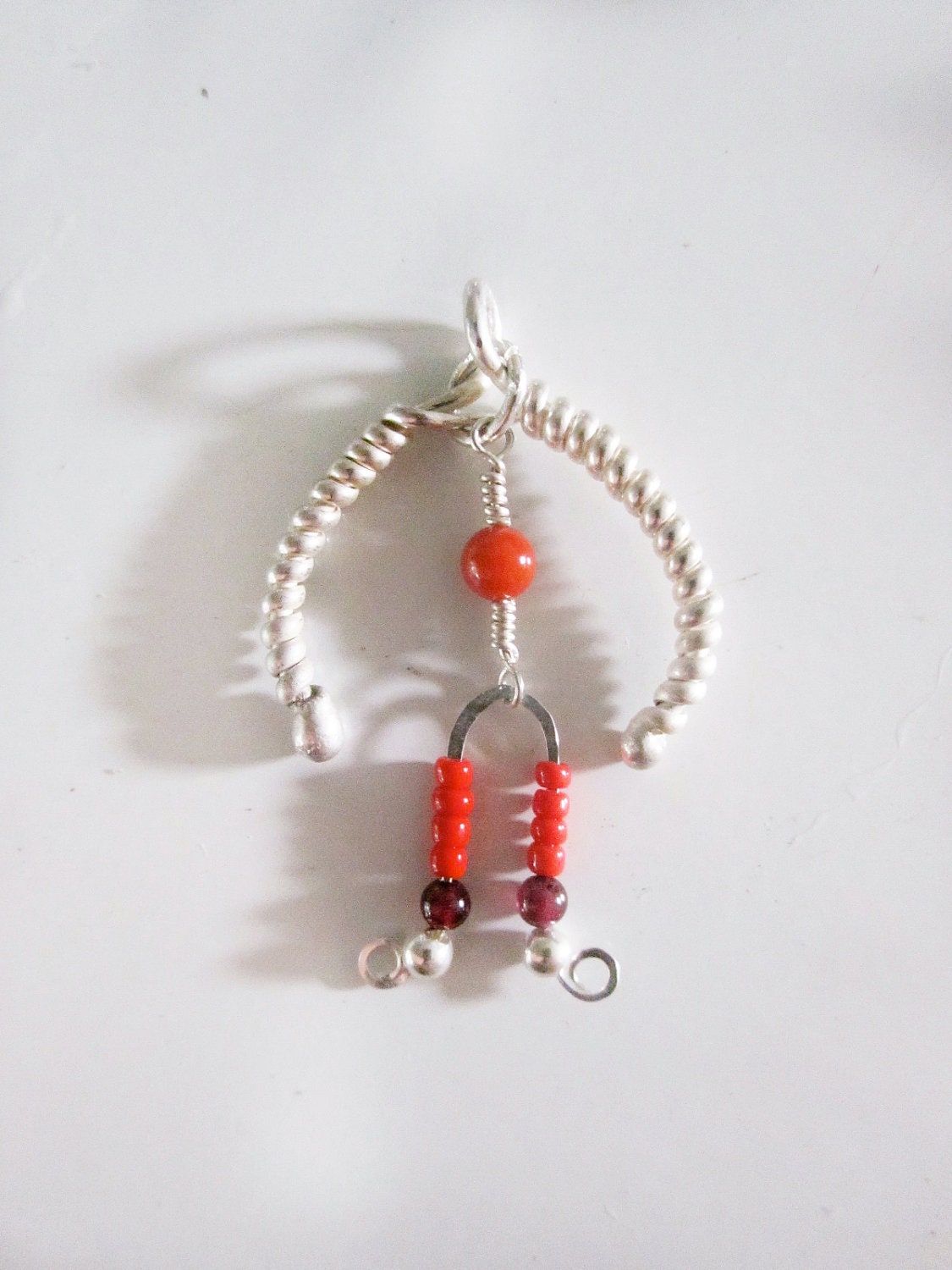 Sterling Silver, Garnet, and Red Coral Art Pendant