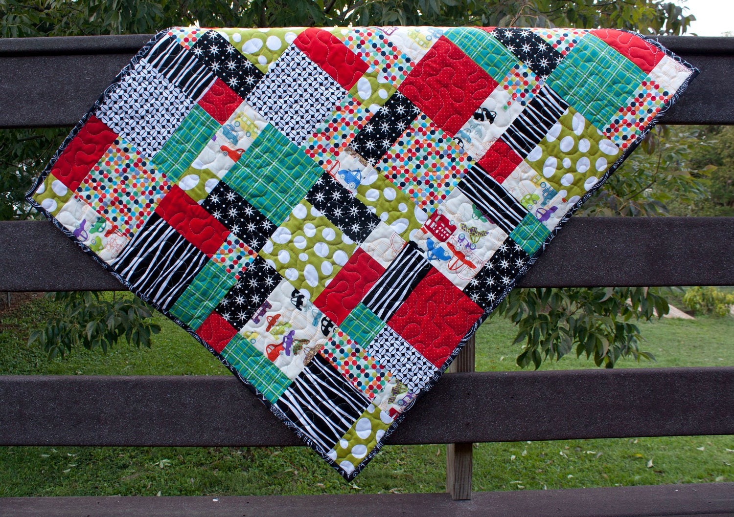 baby quilt in modern car fabric // traffic jam // gender neutral baby gift
