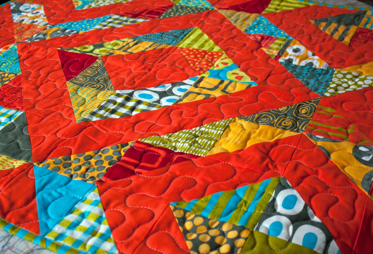 baby quilt for boy or girl // bright orange gemetric wall hanging