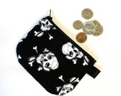 Boys Coin Purse Skull Crossbones Mini Coin Purse Zipper Pouch Mens Change Purse Black White Handmade MTO
