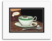Tiny Hamster Time for Tea ArT -  Matted Print by AmyLyn Bihrle