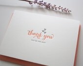 Letterpress Thank You Cards - Thank You Hearts in Peach : Set of 6
