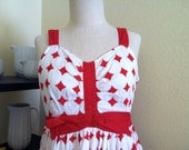 CLEARANCE Pretty Vintage Red Diamond Print Cotton Sun Dress with Bow