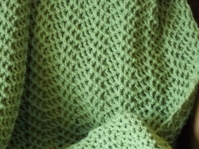 Crochet Blanket Spring Green Chevron Zig Zag Throw Afghan Home Decor