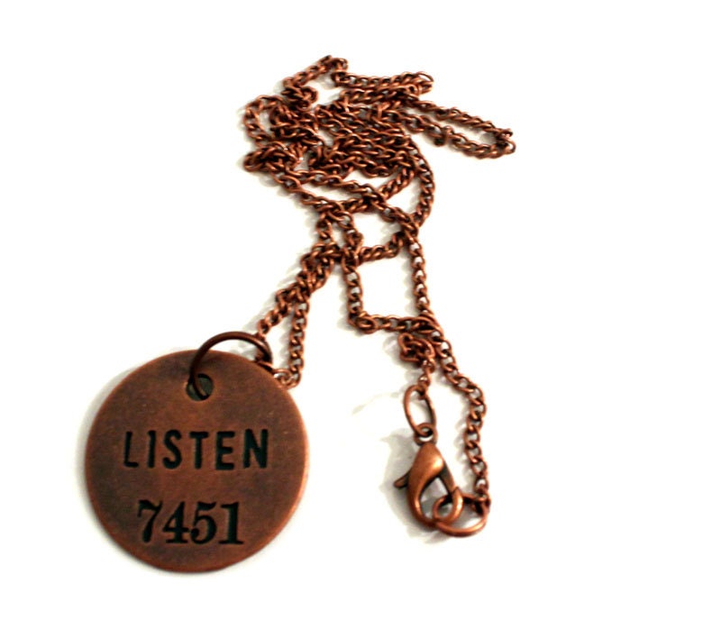 Listen Inspirational Necklace Word Jewelry Copper Stamped Positive Motivation Necklace with Numbers