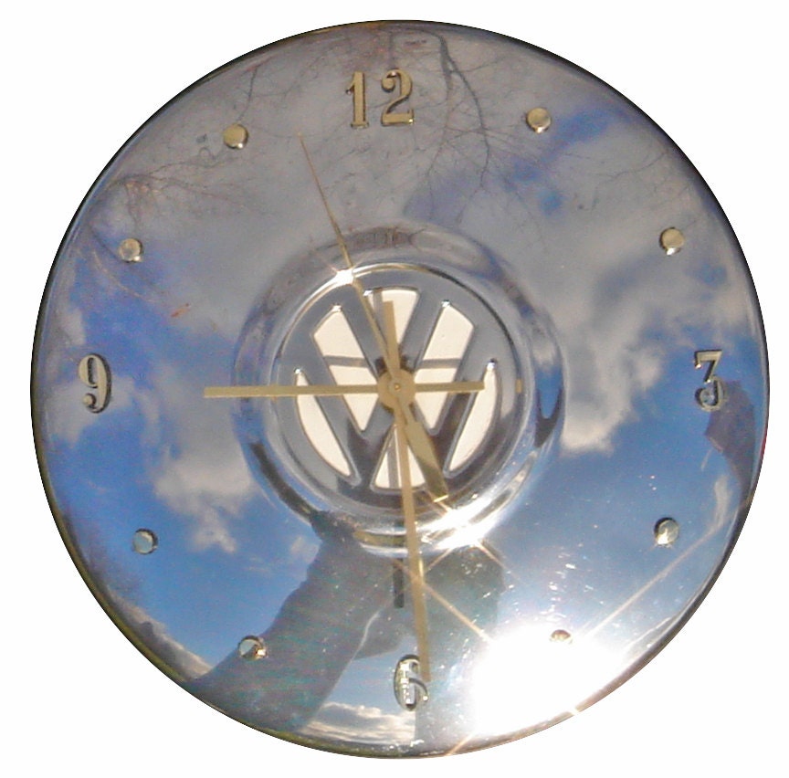 Unique Wall Clock, Volkswagen Hubcap Clock, 1966 VW, with numbering (a)