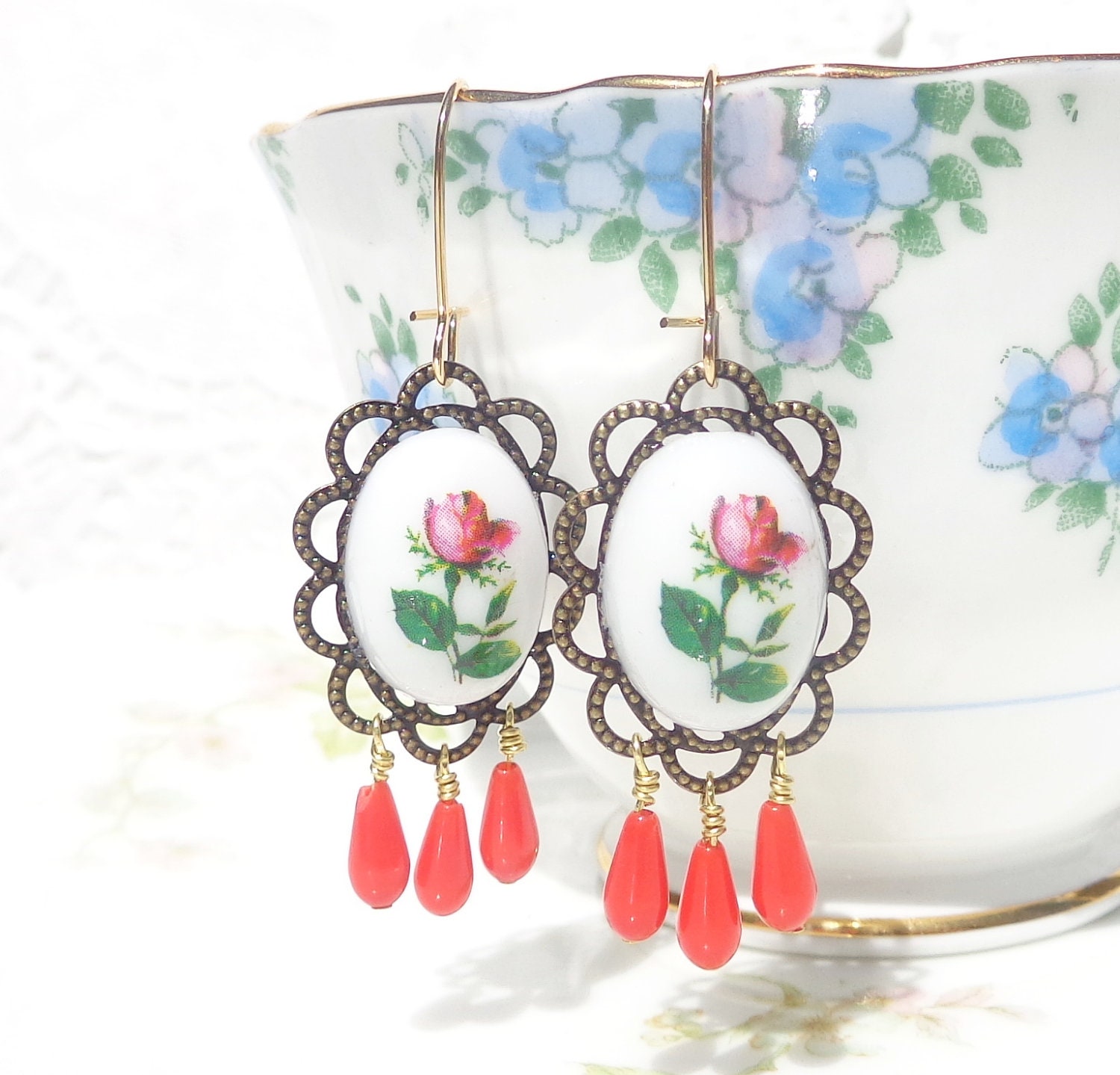 Vintage Rose Earrings - Whimsy - Whimsical - Romance - Bridal