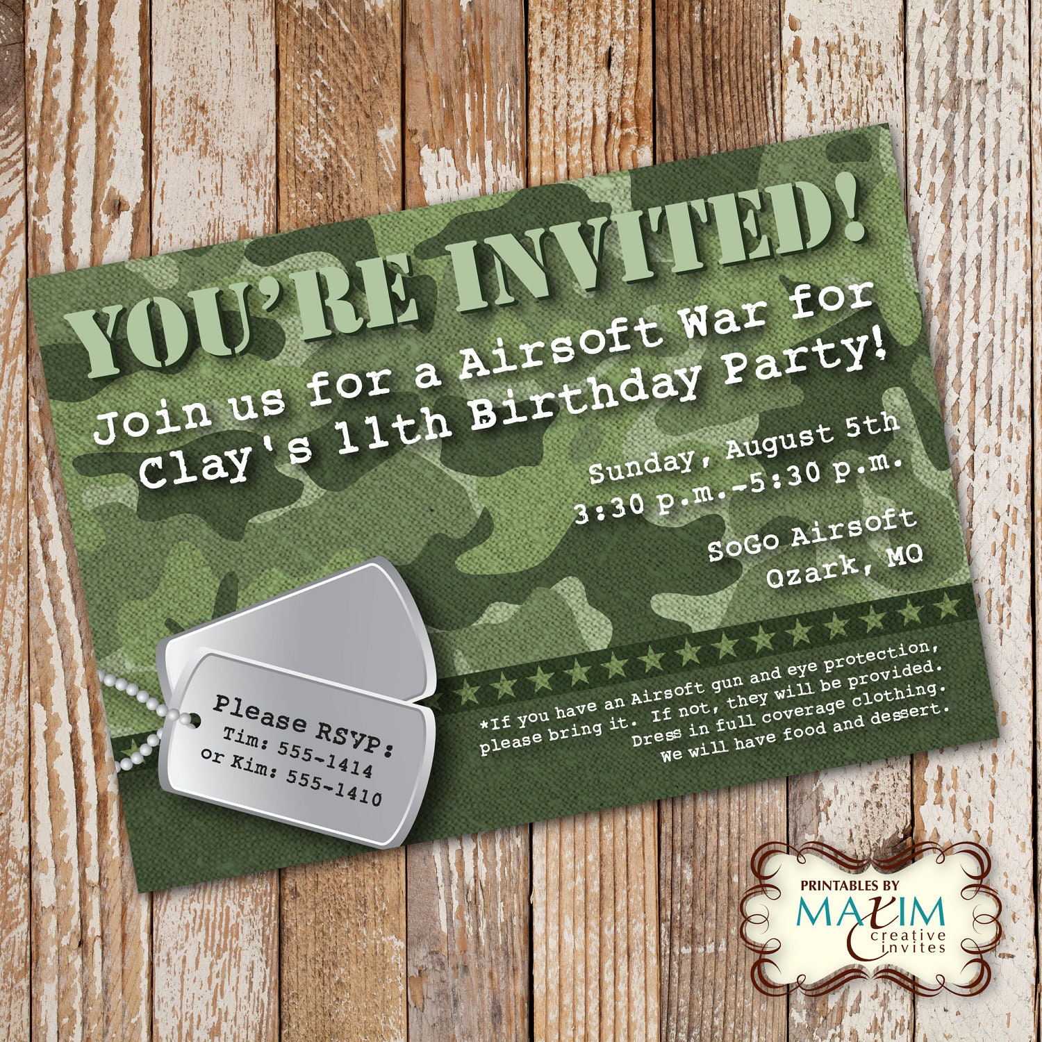 Camo Birthday Invitations