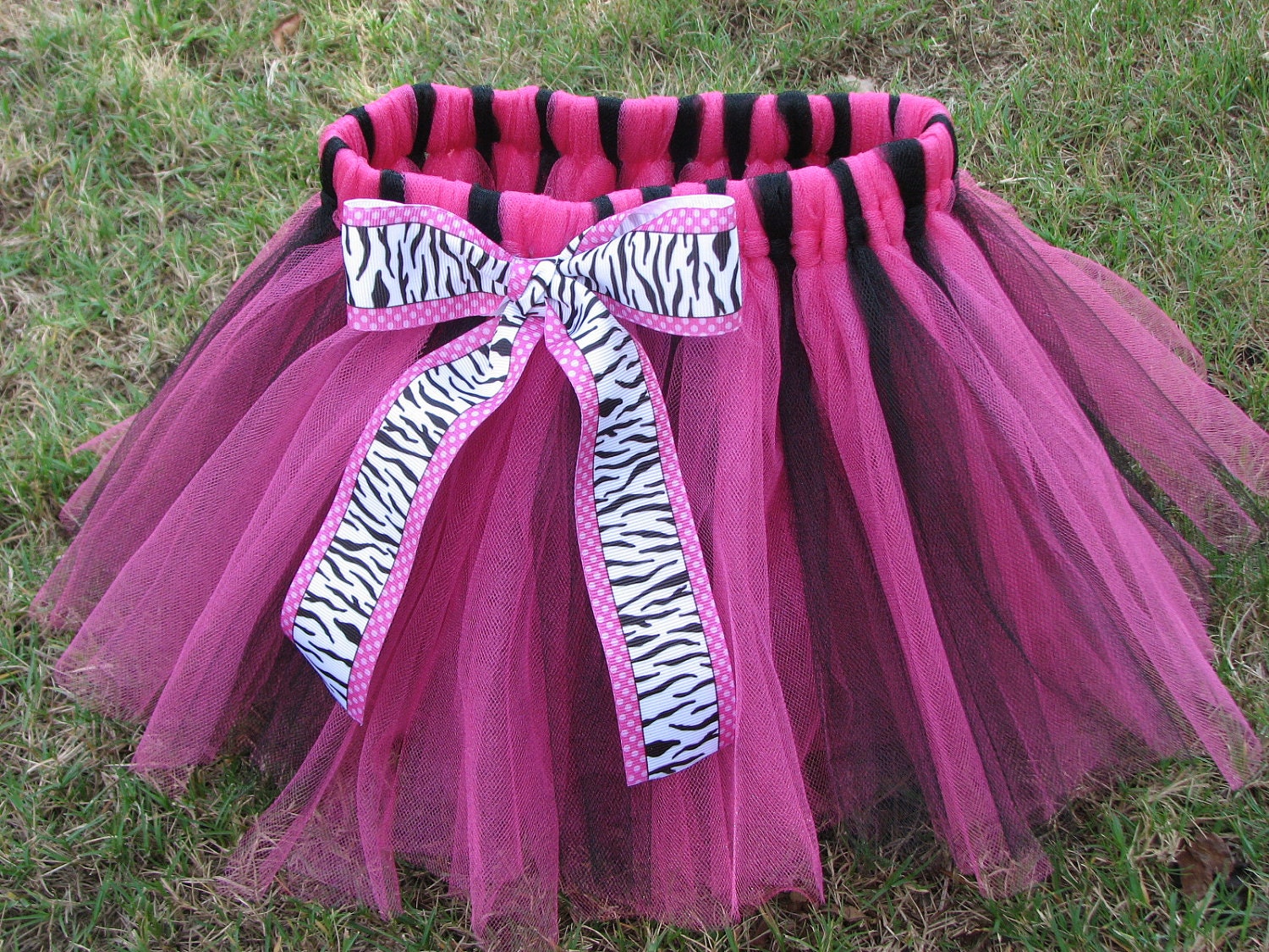 Pink and Black TuTu Skirt with Zebra Stripe Bow