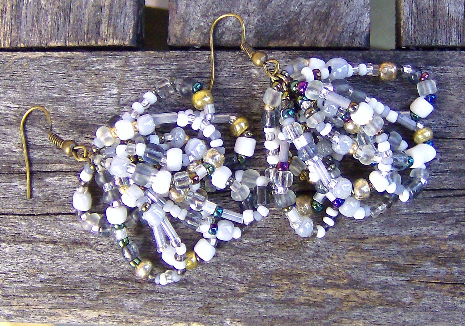 Earrings Ethnic Bead Weddings Bridal Mod Tribal Hippie chic Beadwork Gray