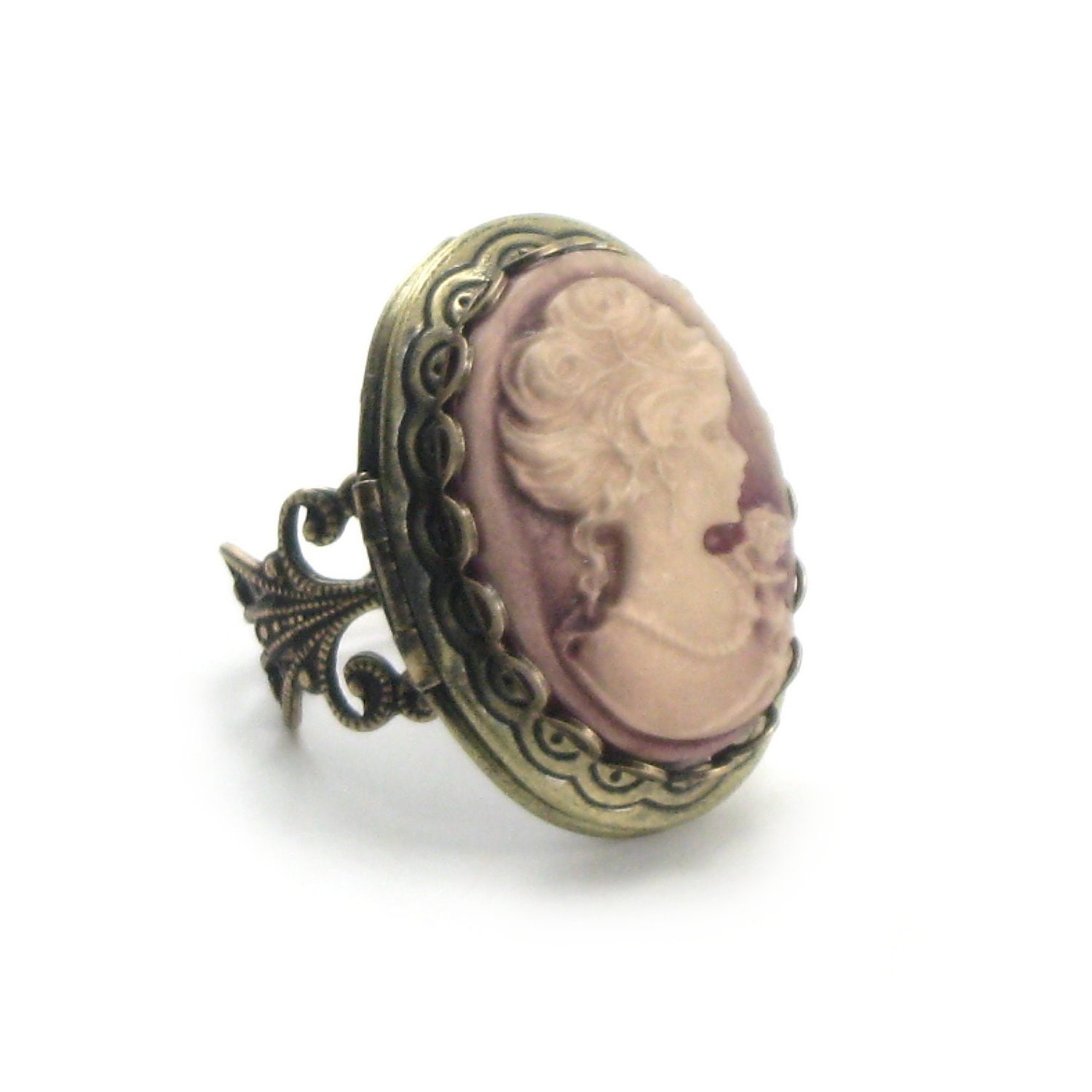Neo Victorian Cameo Locket Ring in Shimmering Rose Gold and Antiqued Brass Band - By Ghostlove