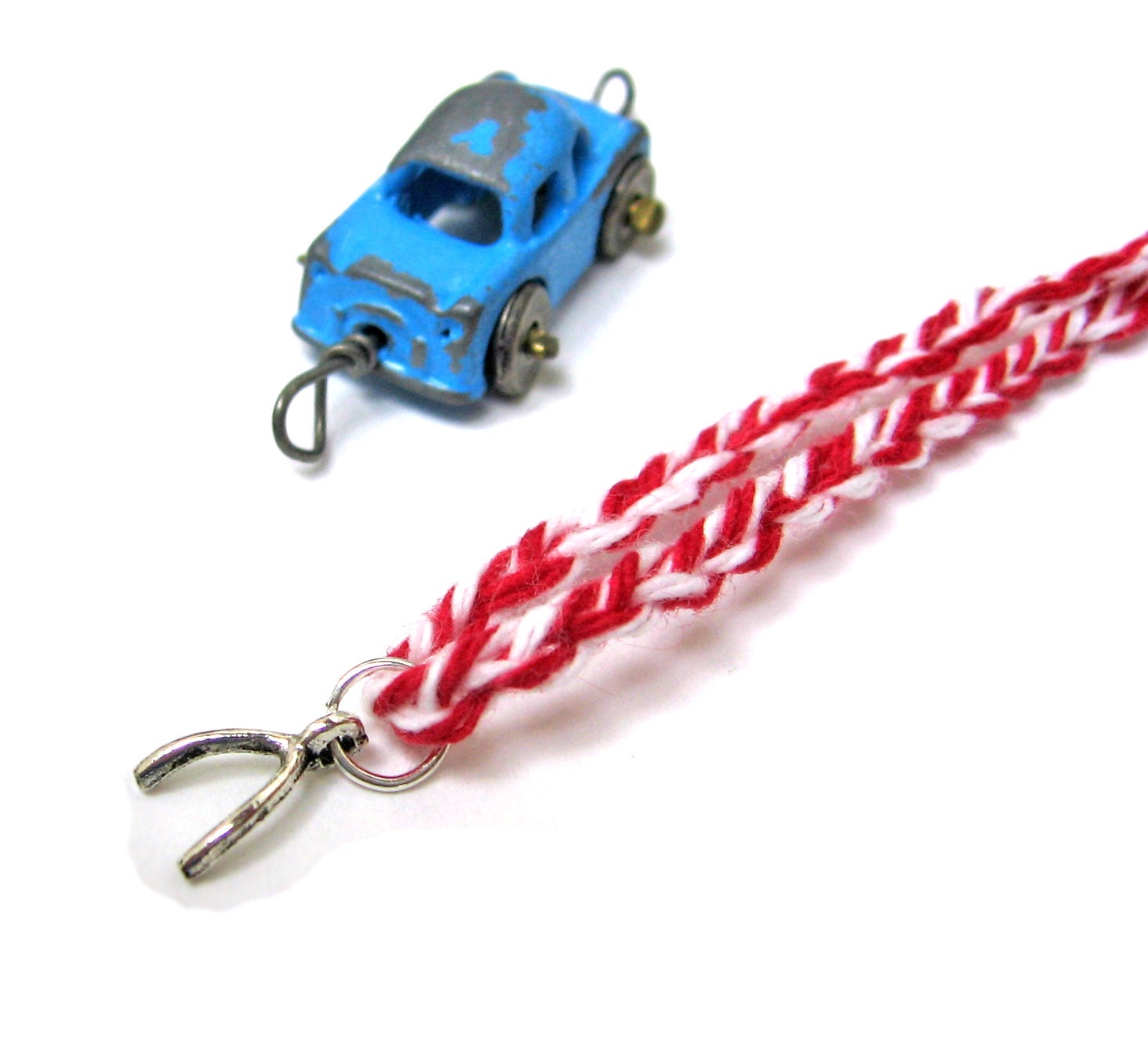 Wishbone Necklace Make a Wish Pendant Maraschino Cherry Red Twine