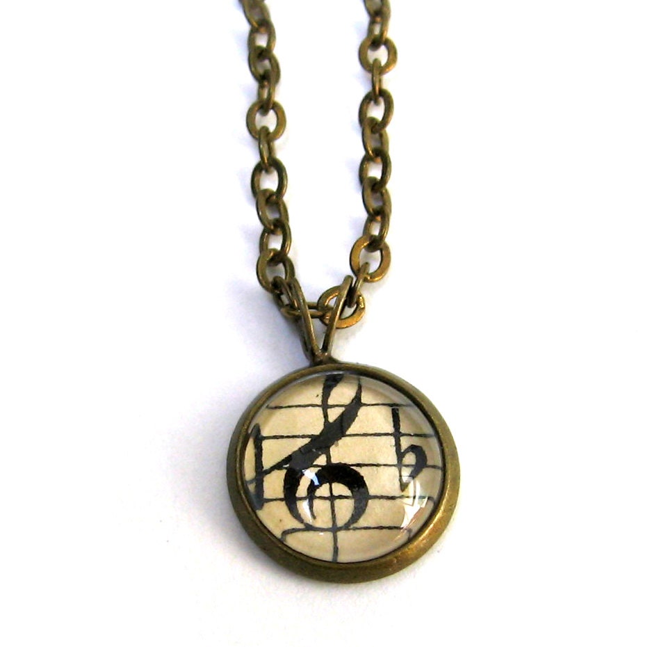 Treble Clef Music Pendant Mini Autumn Necklace Brass Back to School Pendant