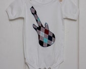 Short Sleeve White Onesie //  Argyle Guitar Applique Bodysuit // One Piece // Size 0-3 months // Newborn Boys Clothes