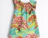 Little Girl Tunic with Red Japenese Trees / 6 months, 12 months, 2t, 3t, 4t, 5t, 6Y, by PerryFinalia