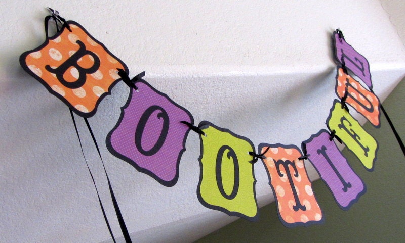Bright & Colorful BOOTIFUL Banner / Garland, Halloween, party, decoration, photo prop, lime green, orange, purple, black bunting swag