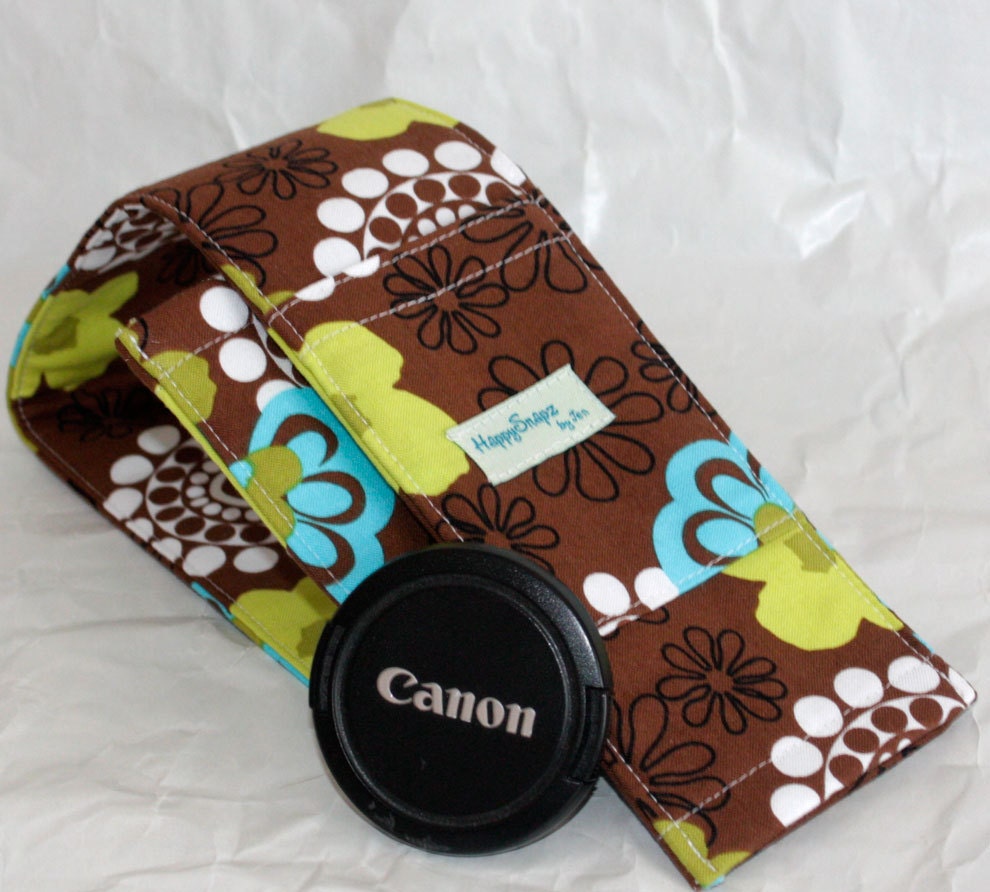 DSLR Camera Strap Cover with Padding and Lens Cap Pocket -  Shadow Flower