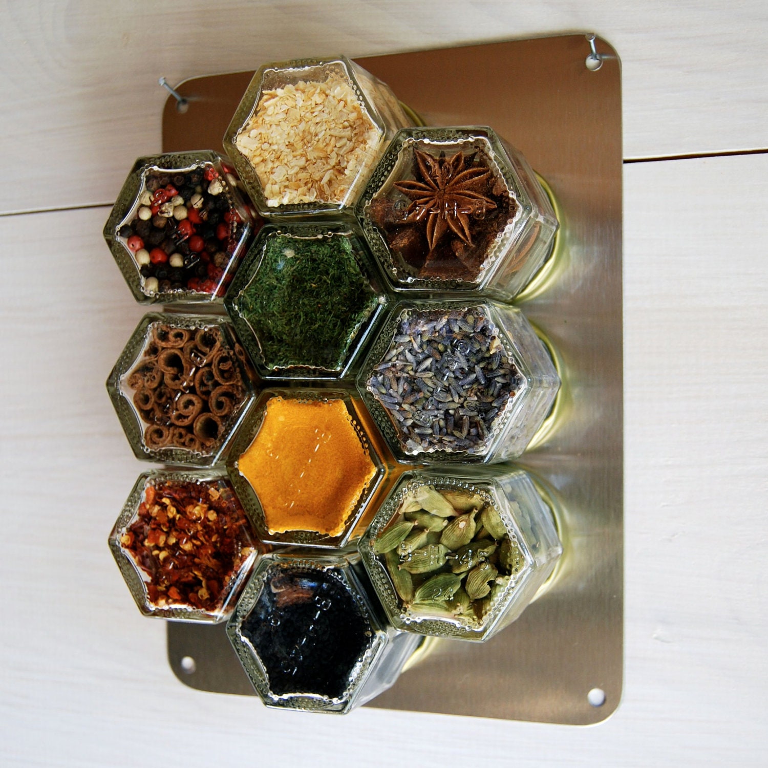 SMALL Stainless Steel Metal Wall Plate, 6" x 8".  Fits up to 13 Small Magnetic Spice Jars (Jars NOT Included). Free Shipping.