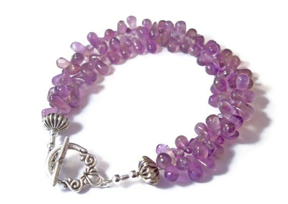 Amethyst Teardrop Beaded Bracelet, Amethyst Jewelry, Beaded Jewelry, Teardrop Bracelet, Handmade Jewelry
