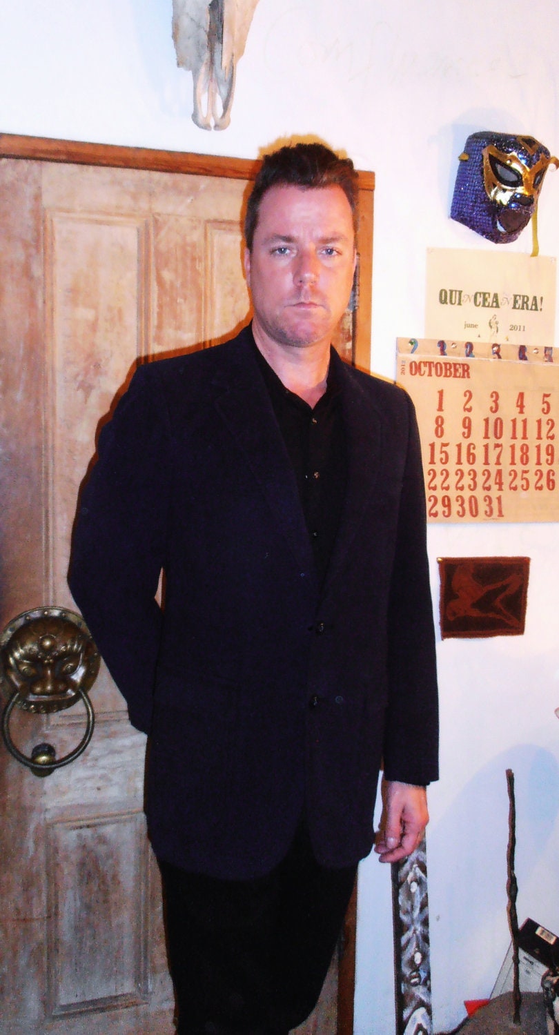 Blue Suede Blazer Navy Blue Dinner Jacket Tailored Winter Fashion Coat by Kingsridge Imperial 41 Large M/L