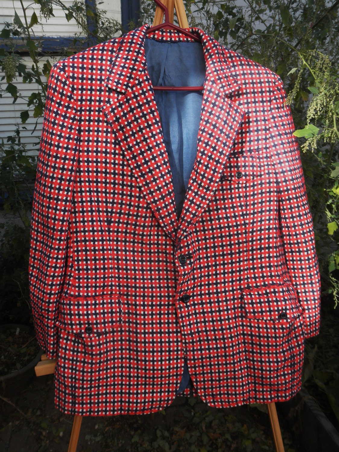 Mens Patriotic One of Kind Red White and Blue Dinner Jacket Blazer by Hammonton Park Clothes L/XL