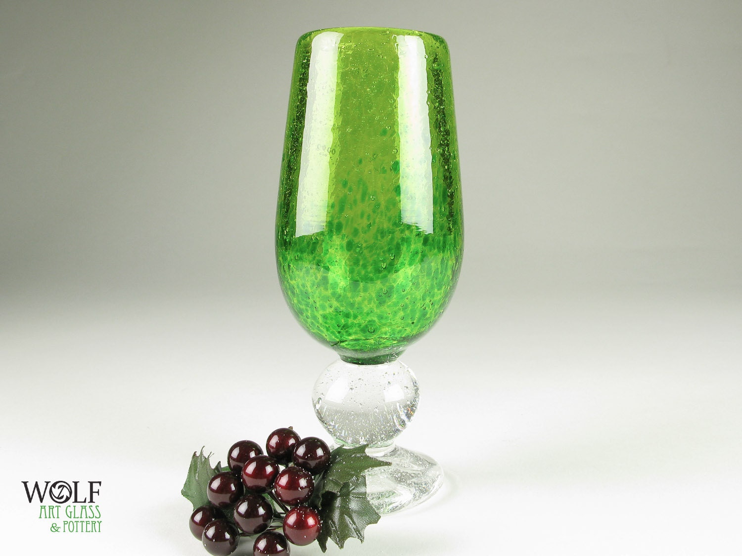 Blown Glass Wine Goblet Chalice Lemon Lime Green