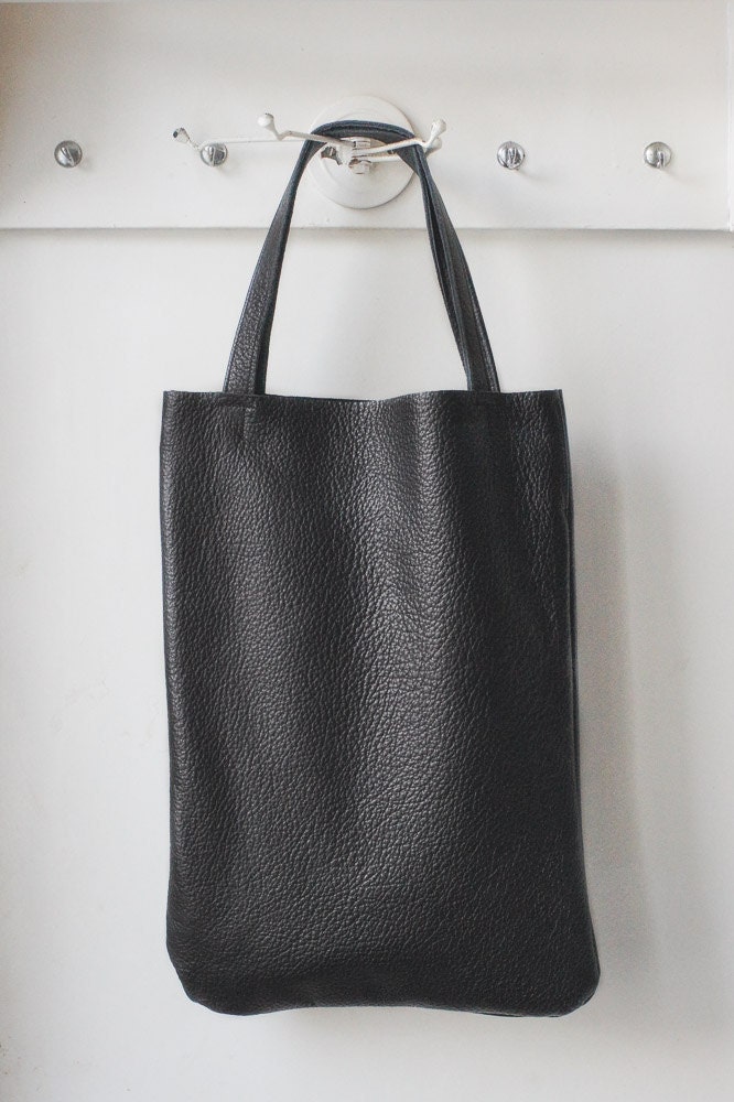 Black Leather Tote, every day tote bag