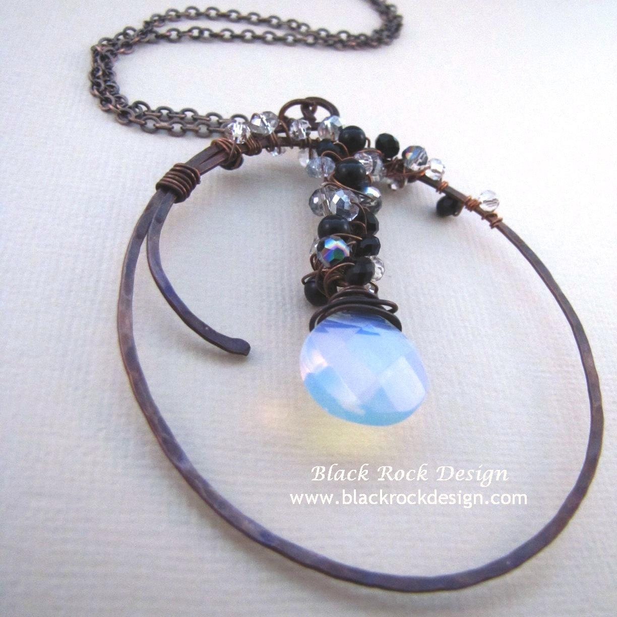 Hand Forged Copper Necklace with Opalite and Crystals "Date Night"
