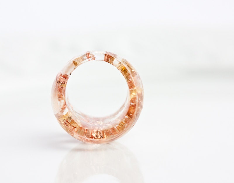 Resin Ring Yellow Pink Gold Flakes Round Shape Cocktail Ring Size 8 OOAK organic peach minimalist jewelry rusteam