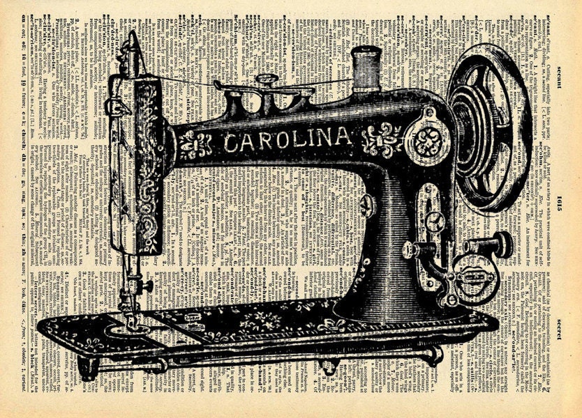 Vintage Book Print "Sewing Machine" Upcycled Recycled Antique Book Print - Victorian Shabby Sewing Room Decor