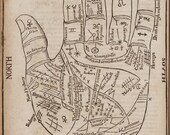 Antique Print Hand "Fortune Teller's Hand" Steampunk Gothic Victorian Gypsy Circus Carnival