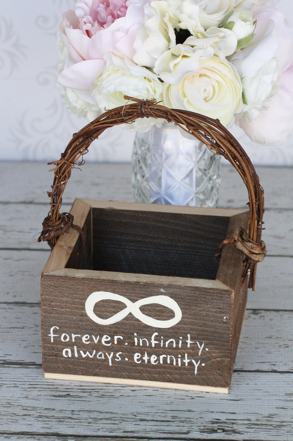 Flower Girl Basket Shabby Chic Forever Infinity Wedding Decor