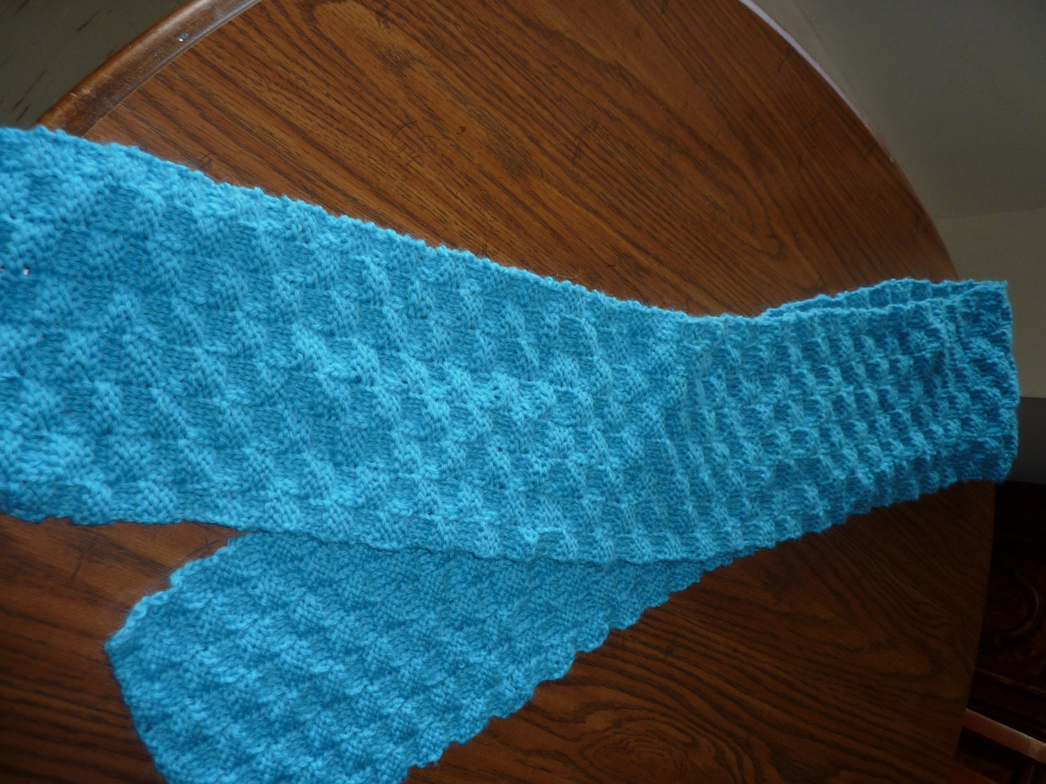 Scarf Hand Knit Wool in Turquoise Blue for Women