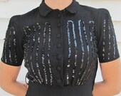 Vintage 1940s Black w Sequins WWII Swing Party Dress S 4