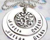 Tree necklace - Hand stamped necklace - Grandma necklace - Personalized jewelry up to 8 names